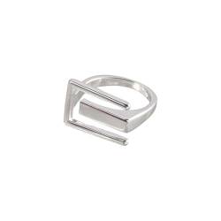 VIVAZYTGH Koreanischer unregelmäßiger geometrischer offener Ring – vergoldeter silberner rechteckiger Hohlring for Frauen und Mädchen(Silver) von VIVAZYTGH