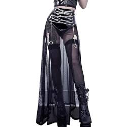 VIVICOLOR Damen Gothic Sheer Mesh Split Röcke Y2k E Girl Goth Dark Rock Durchsichtige Lange Röcke mit Schlitz Schwarz von VIVICOLOR