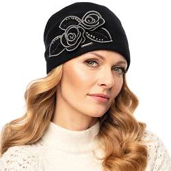 VIVISENCE Damen Beanie Premium Wintermütze Warm Und Bequem Kopfbedeckung Für Herbst Und Winter Warm Dick, 100% Wolle, Klassisch Mütze Für Frauen, Hergestellt In EU, Schwarz von VIVISENCE