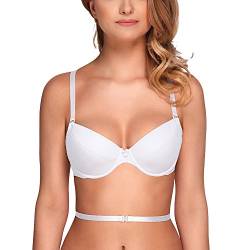 VIVISENCE Damen BH Rückenfrei Push Up BH Multiway Träger, Tiefer Rückenausschnitt Für Rückenfreie Kleider Klassische, Kate 1011, Weiß,70F von VIVISENCE