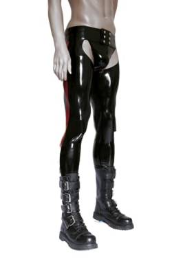 VIYOLI Latex-Slip, handgefertigt, Enge Chaps aus Latex, sexy Latex-Gummihose mit roten Streifen, Lange Hose, sexy Latexhose für Herren (Keine Slips), L von VIYOLI