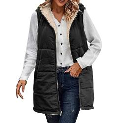 Black Friday Christmas steppjacke damen warm Wendewesten für Damen im Herbst 2023 ärmellose Fleecejacke Kapuzenpullover mit Reißverschluss Taschen langer warmer Wintermantel Oberbekleidung Prime Deals von VJGOAL