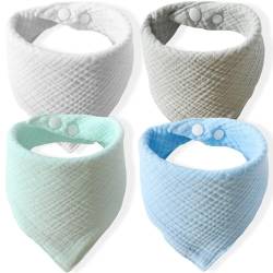 4 Stück Lätzchen Baby Absorbierende Dreieckstuch, Dreieckstuch Baby Junge, Mädchen, Super Absorbierende Halstuch Baby,Weiche Sabberlätzchen mit 2 Verstellbares Druckknopf von VJUYSW