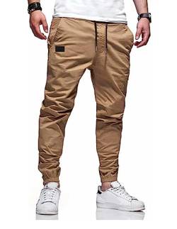 VMSUCIJ Herren Hose Chino Cargo Hose Jogginghose Baumwolle Casual Jogger Männer Modern Sport Jogginghosen für Herren Sweatpants mit elastischem Bund und Kordelzug und Taschen,Khaki 01,L von VMSUCIJ