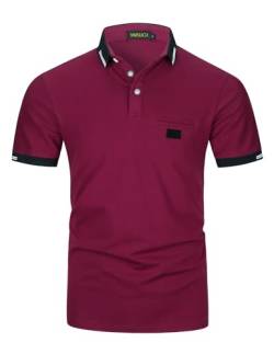 VMSUCIJ Poloshirt Herren,100% Baumwolle kurzarm Polohemd,Klassisches Lederetiketten-Design T-Shirt, Slim Fit Golf Sports M-3XL,Rot 39,M von VMSUCIJ