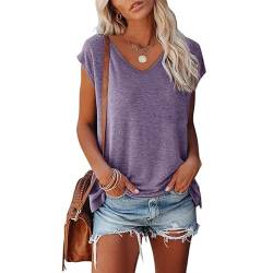 Bluse Damen Sommer Tshirt V Ausschnitt Oberteil Lose Longsleeve T-Shirt Lässig Pullover Kleidung Basic Tshirt Tunika Top Bluse Einfarbig Casual Lose Tank Basic Teenager Mädchen von VNBUY