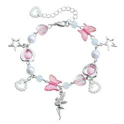 VOCUE Verstellbares Schmetterlings-Herz-Stern-Armband, buntes Perlenarmband für Damen und Mädchen von VOCUE