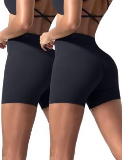 VOENXE Radlerhose Damen Kurze High Waist, Blickdicht Kurze Hose Leggings für Yoga, Nahtlose Shorts Gym Sporthose Anti Scheuern Bauchweg, Frauen Elastisch Unterhosen Fitness Sommer, 2er Pack von VOENXE