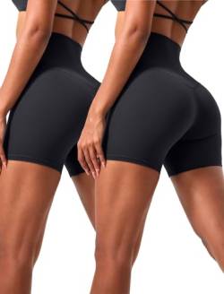 VOENXE Radlerhose Damen Kurze Hohe Taille, Anti Scheuern Kurze Hose Leggings, Blickdicht Shorts Sporthose für Kleid Fitness Yoga, Sport Unterhose Bauchweg Frauen Hotpants Sommer, 2er Pack von VOENXE