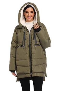 VOGMATE Damen Daunenjacke mit Kapuze Winter Dicke warme Daunenjacke Winddichter Mantel für Damen,Olive 2XL von VOGMATE