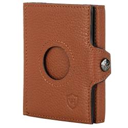 VON HEESEN Airtag Slim Wallet mit RFID-Schutz - Airtag Portmonee Herren klein aus echtem Leder - Mini Geldbörse - Kreditkartenetui Kartenetui - Portemonnaie Geldbeutel (Cognac-Braun) von VON HEESEN