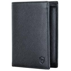 VON HEESEN Leder Geldbörse RFID Schutz I Echtleder Geldbeutel für Damen & Herren I Portemonnaie Brieftasche Wallet Portmonee (Saffiano Schwarz) von VON HEESEN