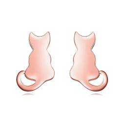 Katze Ohrstecker Sterling Silber Katzen Ohrringe Schmuck Ohrstecker für Damen Kleine Mädchen (Rose Gold Katze) von VONALA
