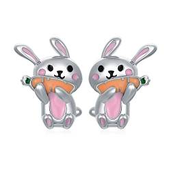 Tier Ohrringe Kawaii süße Hasen Hase Karotte Ohrstecker Ohrringe 925 Sterling Silber Kaninchen Schmuck Ostern Häschen Geschenke für Damen Kinder von VONALA