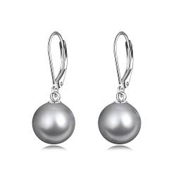 VONALA Schwarze Perle Ohrringe Sterling Silber, Hängend Ohrringe Schmuck Geschenke für Damen und Mädchen (Graue Perle) von VONALA