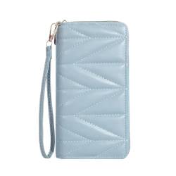 VONCYKI Modische, Gesteppte, lange Geldbörse for Damen, Clutch mit Reißverschluss um die Geldbörse, Handytasche mit mehreren Kartenfächern Damen-Clutches(Blue) von VONCYKI