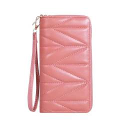 VONCYKI Modische, Gesteppte, lange Geldbörse for Damen, Clutch mit Reißverschluss um die Geldbörse, Handytasche mit mehreren Kartenfächern Damen-Clutches(Dark Pink) von VONCYKI