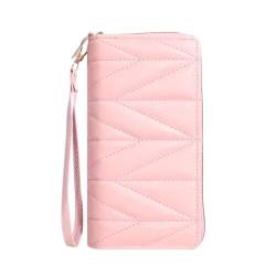 VONCYKI Modische, Gesteppte, lange Geldbörse for Damen, Clutch mit Reißverschluss um die Geldbörse, Handytasche mit mehreren Kartenfächern Damen-Clutches(Pink) von VONCYKI