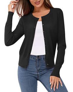 VOTEPRETTY Strickjacke Schwarz Damen Kurz Sommer Cardigan Leicht Langarm Jersey Strickmantel Herbst von VOTEPRETTY