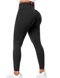 VOYJOY Amplify Nahtlose Scrunch-Leggings für Damen, hohe Taille, Workout, Fitnessstudio, Hose, Bauchkontrolle, athletische Strumpfhosen, #1 Schwarz, Klein von VOYJOY