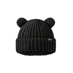 VPTMRP Bärenohr-Mütze, große süße Beanie-Mütze, Strickmütze, warm, lässig, Häkelmütze, Schwarz, M/L von VPTMRP