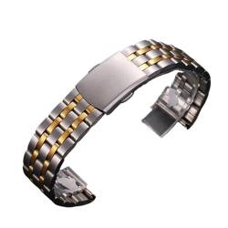 VRKRTVBLB Uhrenarmband aus Edelstahl, 18 mm, 20 mm, 22 mm, universelles Uhrenarmband aus Metall, geeignet for Smartwatches, Quarzuhren(Five-bead silver-gold,18mm) von VRKRTVBLB