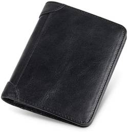 VSULZVNU Herren-Geldbörse, tragbar, Leder, faltbar, vertikale Kartenpackung, bietet Platz für 10 Karten und 30 Geldscheine 11,9 x 9,4 x 2,2 cm (Farbe: Schwarz), Schwarz von VSULZVNU