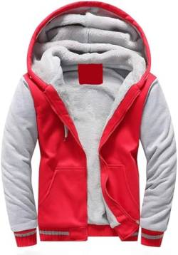 VSUSN Herren Kapuzenpullover mit Reißverschluss, Langarm Kapuzenjacke, Winter Warm Fleece-Innenseite Sweatshirt, Plus Dicke Fleecejacke, Sweatjacke Mit Kapuze(Rot, 4XL) von VSUSN