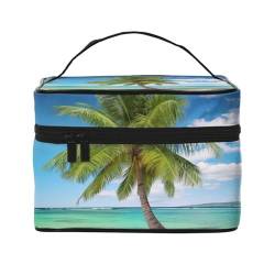 VTCTOASY Make-up-Tasche mit Strandpalmen-Druck, tragbare Kulturbeutel, große Kapazität, Reise-Kosmetiktasche für Outdoor-Reisen, Schwarz, Einheitsgröße, Schwarz , Einheitsgröße von VTCTOASY