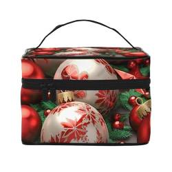 VTCTOASY Make-up-Tasche mit Weihnachtsbällen für Damen, tragbare Kulturbeutel, große Kapazität, Reise-Kosmetiktasche für Outdoor-Reisen, Schwarz, Einheitsgröße, Schwarz , Einheitsgröße von VTCTOASY