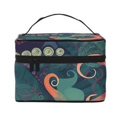 VTCTOASY Make-up-Tasche mit abstraktem Oktopus-Druck, tragbare Kulturbeutel, große Kapazität, Reise-Kosmetiktasche für Outdoor-Reisen, Schwarz, Einheitsgröße, Schwarz , Einheitsgröße von VTCTOASY