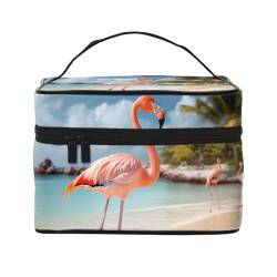 VTCTOASY Strand-Make-up-Tasche mit Flamingo-Druck, tragbare Kulturbeutel, große Kapazität, Reise-Kosmetiktasche für Outdoor-Reisen, Schwarz, Einheitsgröße, Schwarz , Einheitsgröße von VTCTOASY