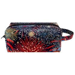 Reise Make up Tasche,Reise Kulturbeutel für Damen,amerikanische Flagge Feuerwerk Urlaub,Kosmetik Reisetasche von VTGHDEEQ