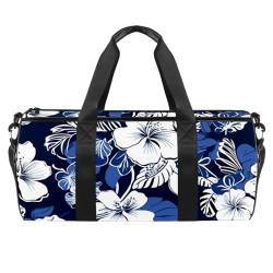 Reisetasche,Herren Sporttasche,Damen Sporttasche,Blaue Retro Tropische Blume,Sporttasche von VTGHDEEQ