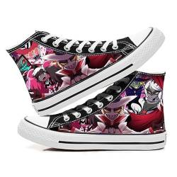 Vox Hazbin Hotel Cosplay Schuhe Alastor Cartoon Anime gedruckt Leinwand Schuhe Schwarz High Top Flache Schnürschuhe Canvas Schuhe, Typ 5, 2.5 UK Men/ 3 UK Women von VUEHVO