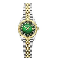 VXFAIZY Klassiker Damenuhr Einfach Lesbare Zeitkalender Armbanduhren für Damen wasserdichte (Silver-Gold Green) von VXFAIZY