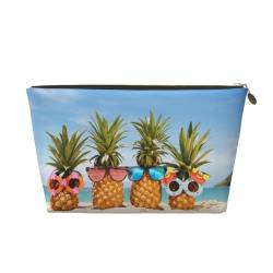 Vyonne Ocean Beach Reise-Kulturbeutel aus Leder mit Ananas-Motiv, langlebige Kosmetiktasche für Make-up und Toilettenartikel, gold, Einheitsgröße von VYONNE