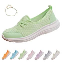 VYOTWBZ Bequeme orthopädische Schuhe mit weicher Sohle aus Mesh for Damen, atmungsaktive flache Slip-On-Wanderschuhe von Walkclouds, bequeme orthopädische Wanderschuhe for Damen(Grün,41 EU) von VYOTWBZ