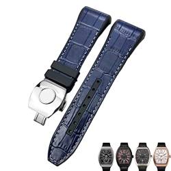 VYSLZ Für Franck Muller Uhrenarmband 28mm Rindsleder Silikon Uhrenarmband Nylon Gummi Faltschließe Uhrenarmbänder Für Männer Armband(Blue white silver) von VYSLZ