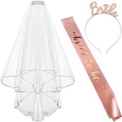 Accessoires für Bride to Be, Frauen Junggesellinnenabschied Set - Braut Schärpe, Schleier, Rosegold Stirnband und Accessoires für Bachelorette Party und Hochzeitsfotografie, 3 Stück von VYZUTR