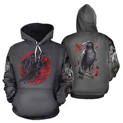 3D All Over Tattoo Druck Wikinger Hoodies, Odin Rabe Walhalla Grafik Mode Kapuzenpullis mit Reißverschluss Jacke für Männer Frauen,Grau,6XL von VZXATYOP