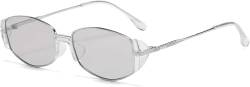 Vagbalena Cateye-Sonnenbrille für Herren und Damen trendige ovale braune randlose Sonnenbrille schmale rechteckige Punk-Sonnenbrille futuristische randlose Sonnenbrille (Eine Größe,Silber) von Vagbalena