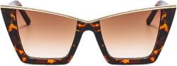 Vagbalena Damen-Sonnenbrille im New Wave-Cat-Eye-Design klassische große Sonnenbrille aus Metall modische übergroße Sonnenbrille im Retro-Quadrat-Design mit Halbmetallrahmen (Eine Größe,Leopard) von Vagbalena