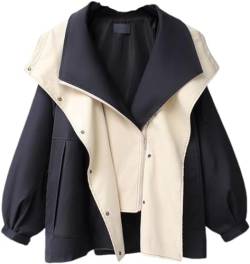 Vagbalena Frühling und Herbst Damen Casual Revers Langarm Taillierte mittellange Windjacke Steppjacke mit Taschen Kapuzenmantel (Schwarz,L) von Vagbalena