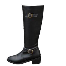 VaiKanhai Fashion Dicke Sohle Blockabsatz Damenstiefel Atmungsaktive Mode Rundkopf Blockabsatz Damenschuhe Hohe Mit Absatz Schwarz (Black, 39) von VaiKanhai