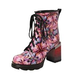 VaiKanhai Frauen Stiefeletten und Winter Mode Camouflage Druck Große Außenhandel Bequeme Plattform Quadratische Ferse Für Damen Blau (Pink, 41) von VaiKanhai