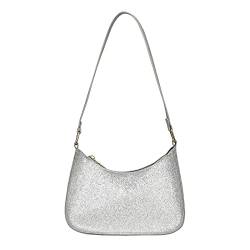 VaiKanhai Taschen Schule Damen einfarbig Pailletten Umhängetasche Metall Reißverschluss Handtasche (Silver, One Size) von VaiKanhai