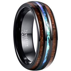 Vakki Männer/Frauen 8mm Ringe aus Wolfram Holz Imitiert Opal Schwarz Eheringe Verlobungsringe Komfort Fit Größe 60(19.1) von Vakki