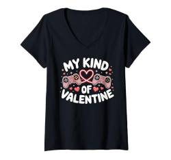 Damen Valentinsspiele Valentinstag Gamer Man Boy Controller T-Shirt mit V-Ausschnitt von Valentine Is For Gaming And Video Games