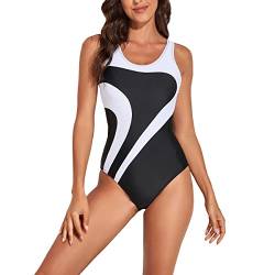 Valin Damen Racerback Badeanzug Elastische Weiß Einteiliger Badebekleidung für Frauen Bademode,L,S912 von Valin